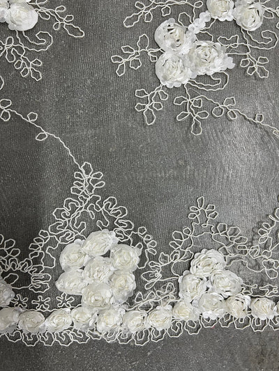 Andrea IVORY 3D Floral Matte Corded Embroidery on Mesh Lace Fabric by the Yard - 10016