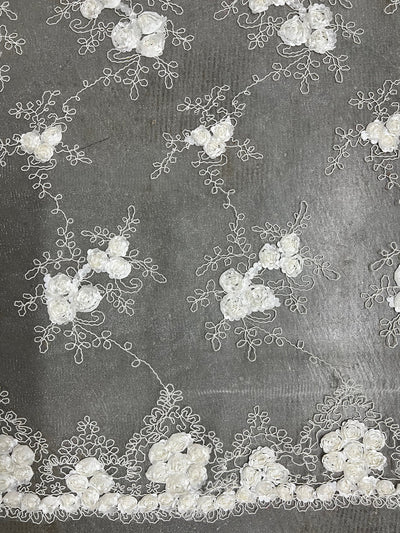 Andrea IVORY 3D Floral Matte Corded Embroidery on Mesh Lace Fabric by the Yard - 10016