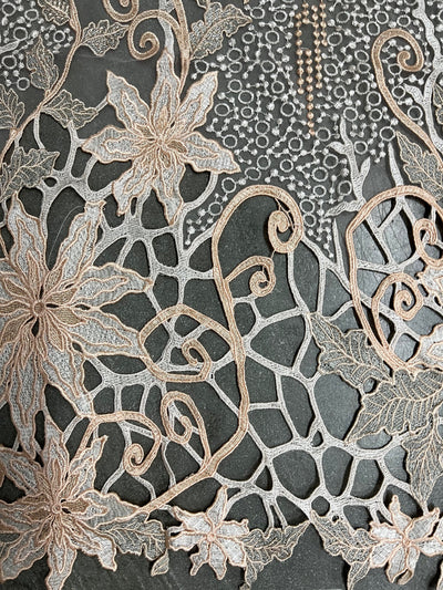 Skye PEACH Embroidered Floral Edge Guipure on Mesh Lace Fabric by the Yard - 10110