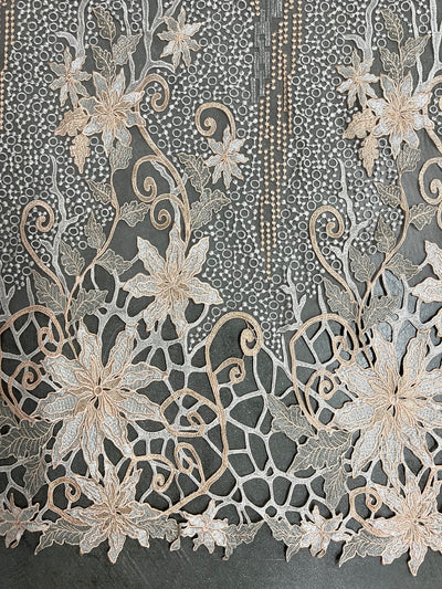 Skye PEACH Embroidered Floral Edge Guipure on Mesh Lace Fabric by the Yard - 10110