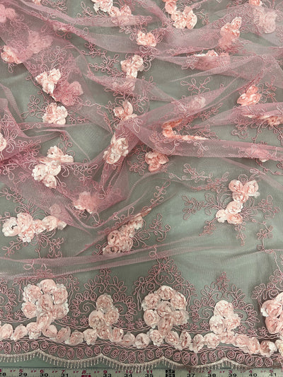 Andrea LIGHT PINK 3D Floral Matte Corded Embroidery on Mesh Lace Fabric by the Yard - 10016
