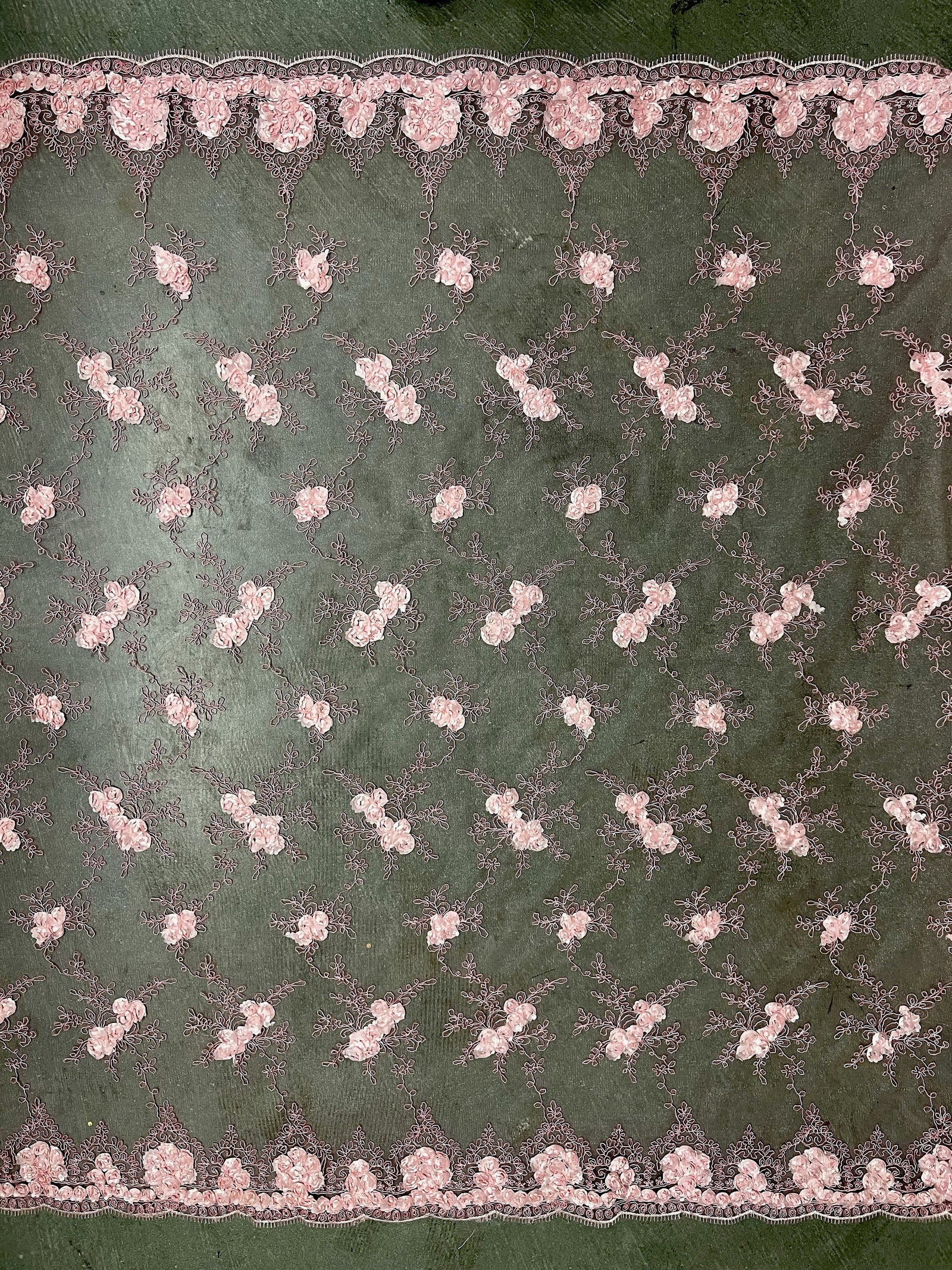 Andrea LIGHT PINK 3D Floral Matte Corded Embroidery on Mesh Lace Fabric by the Yard - 10016