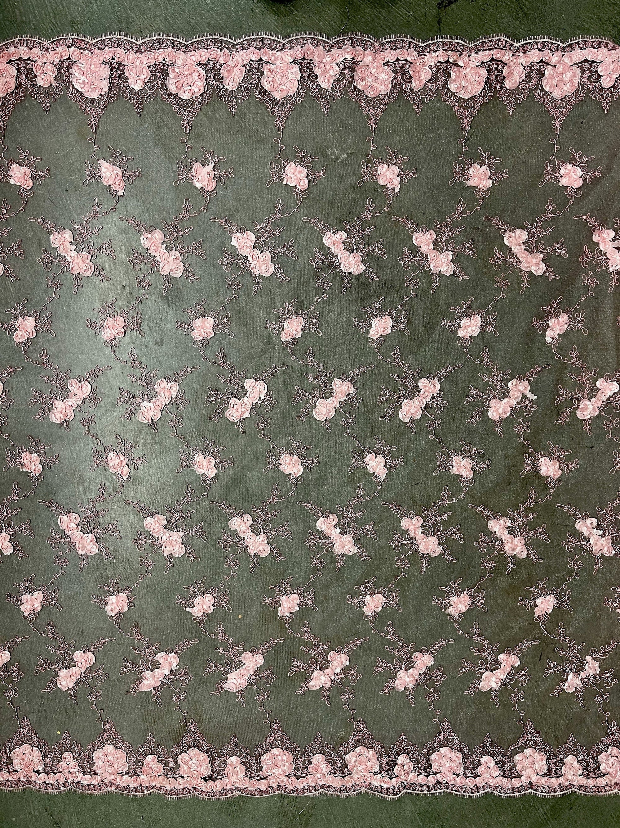 Andrea LIGHT PINK 3D Floral Matte Corded Embroidery on Mesh Lace Fabric by the Yard - 10016