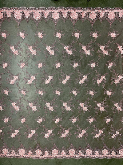 Andrea LIGHT PINK 3D Floral Matte Corded Embroidery on Mesh Lace Fabric by the Yard - 10016