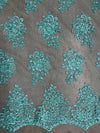 Brianna AQUA Polyester Floral Embroidery with Sequins on Mesh Lace Fabric by the Yard - 10020