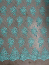 Brianna AQUA Polyester Floral Embroidery with Sequins on Mesh Lace Fabric by the Yard - 10020