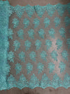 Brianna AQUA Polyester Floral Embroidery with Sequins on Mesh Lace Fabric by the Yard - 10020