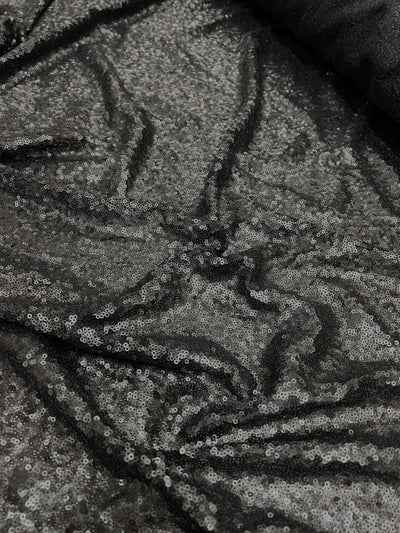 Leila MATTE BLACK Sequins on Mesh Fabric by the Yard - 10050