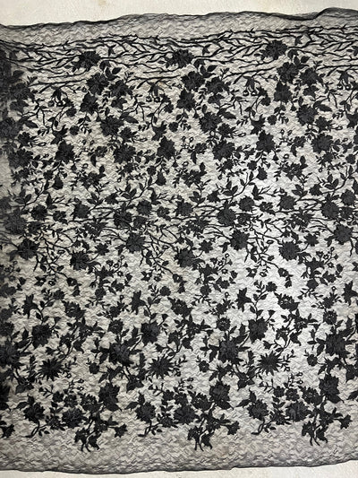 Nina BLACK Polyester 3D Floral Embroidery on Mesh Lace Fabric by the Yard - 10032
