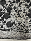 Nina BLACK Polyester 3D Floral Embroidery on Mesh Lace Fabric by the Yard - 10032