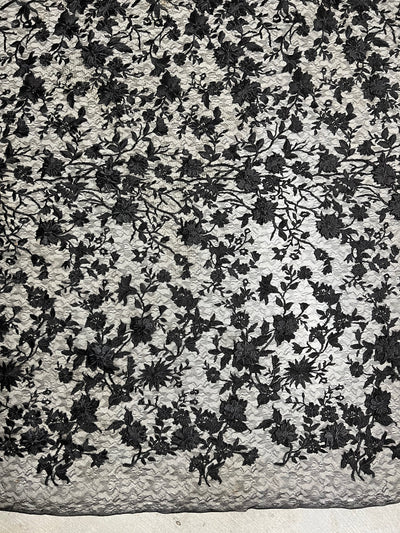 Nina BLACK Polyester 3D Floral Embroidery on Mesh Lace Fabric by the Yard - 10032