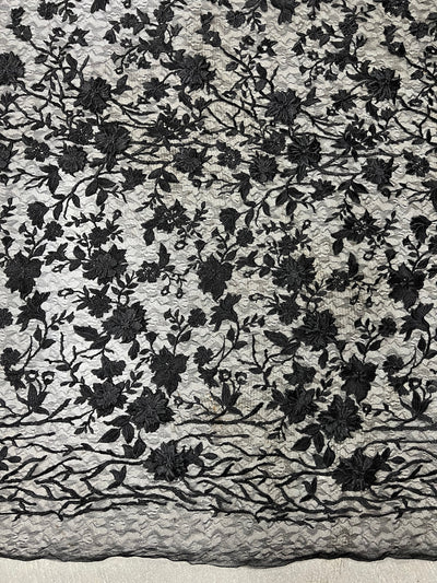 Nina BLACK Polyester 3D Floral Embroidery on Mesh Lace Fabric by the Yard - 10032