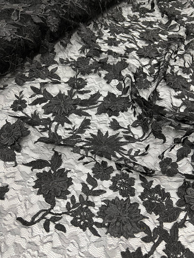 Nina BLACK Polyester 3D Floral Embroidery on Mesh Lace Fabric by the Yard - 10032
