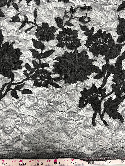 Nina BLACK Polyester 3D Floral Embroidery on Mesh Lace Fabric by the Yard - 10032