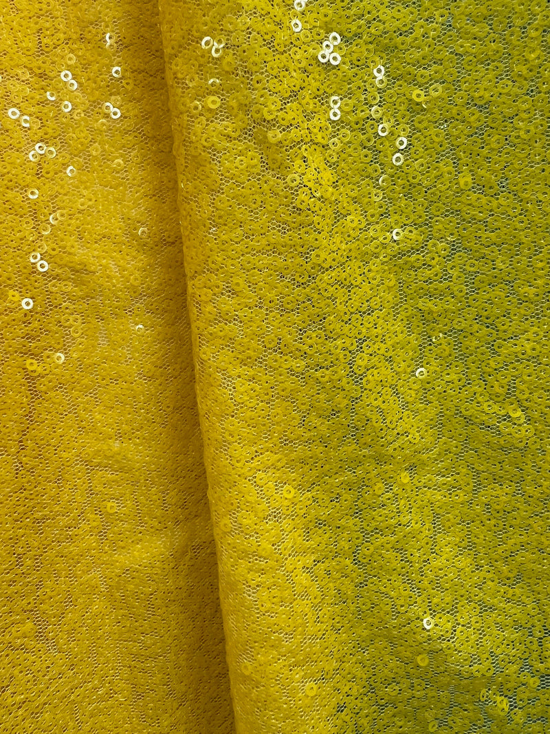 Leila YELLOW Sequins on Mesh Fabric by the Yard - 10050