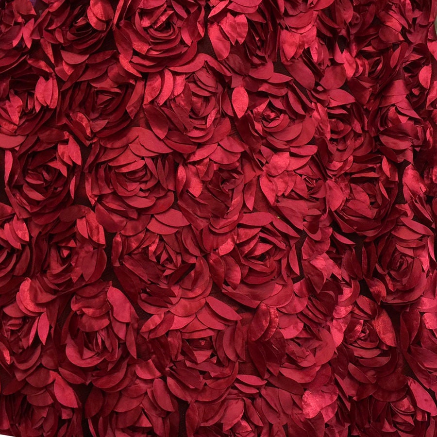Maci CRANBERRY 3D Floral Polyester Satin Rosette on Mesh Fabric by the Yard - 10057