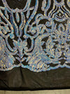 Phoebe IRIDESCENT WHITE Sequins on BLACK Mesh Lace Fabric by the Yard - 10062
