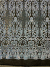 Phoebe IRIDESCENT WHITE Sequins on BLACK Mesh Lace Fabric by the Yard - 10062