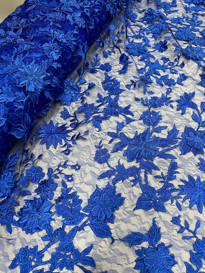 Nina ROYAL BLUE Polyester 3D Floral Embroidery on Mesh Lace Fabric by the Yard - 10032