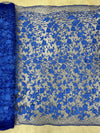 Nina ROYAL BLUE Polyester 3D Floral Embroidery on Mesh Lace Fabric by the Yard - 10032