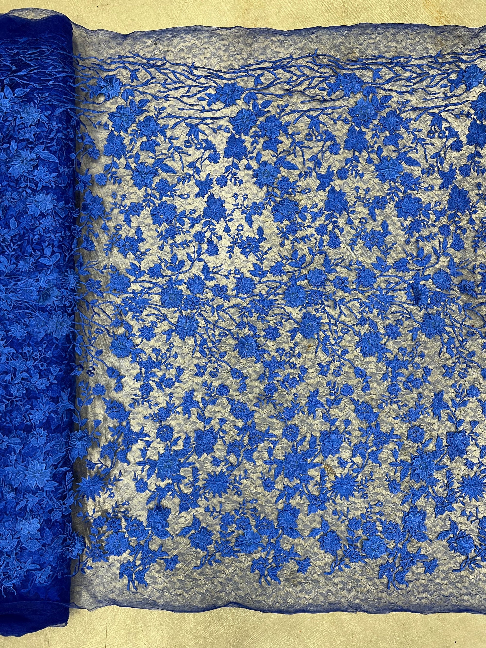Nina ROYAL BLUE Polyester 3D Floral Embroidery on Mesh Lace Fabric by the Yard - 10032
