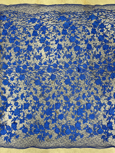 Nina ROYAL BLUE Polyester 3D Floral Embroidery on Mesh Lace Fabric by the Yard - 10032