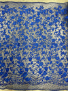 Nina ROYAL BLUE Polyester 3D Floral Embroidery on Mesh Lace Fabric by the Yard - 10032