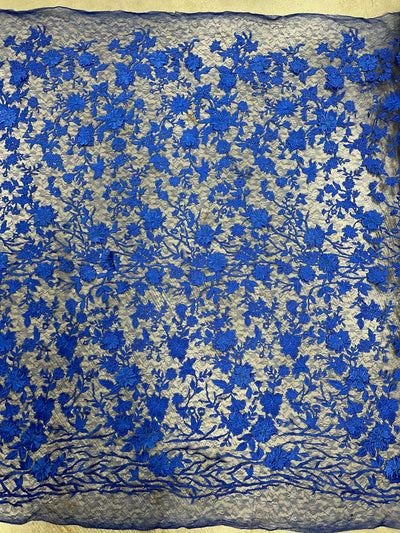 Nina ROYAL BLUE Polyester 3D Floral Embroidery on Mesh Lace Fabric by the Yard - 10032