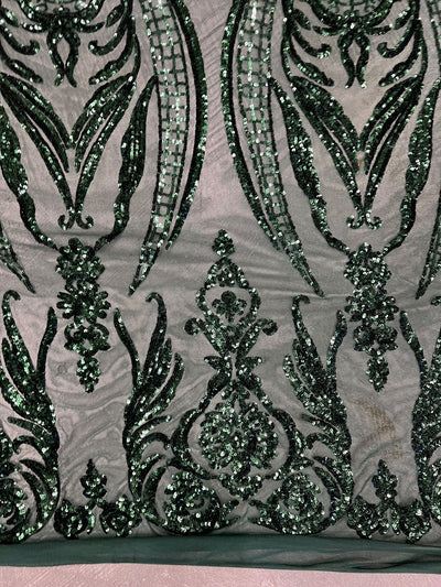 Alaina HUNTER GREEN Curlicue Sequins on Mesh Lace Fabric by the Yard - 10018
