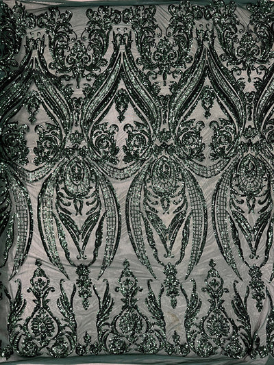 Alaina HUNTER GREEN Curlicue Sequins on Mesh Lace Fabric by the Yard - 10018