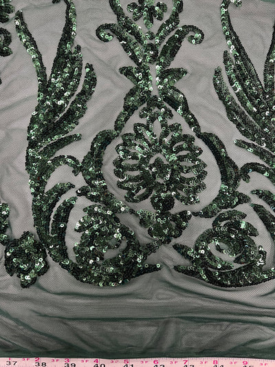 Alaina HUNTER GREEN Curlicue Sequins on Mesh Lace Fabric by the Yard - 10018