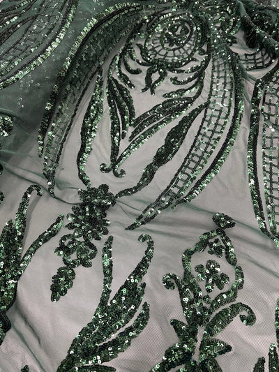 Alaina HUNTER GREEN Curlicue Sequins on Mesh Lace Fabric by the Yard - 10018