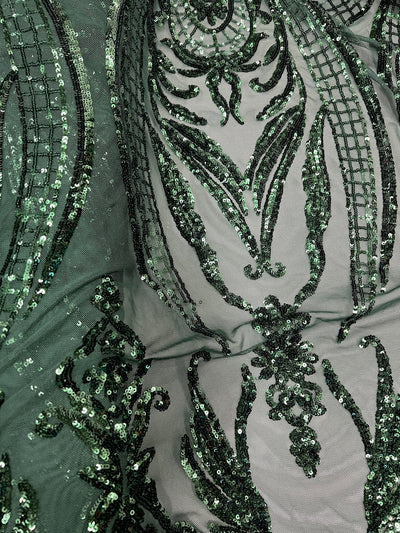 Alaina HUNTER GREEN Curlicue Sequins on Mesh Lace Fabric by the Yard - 10018