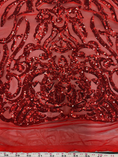 Phoebe RED Sequins on Mesh Lace Fabric by the Yard - 10062