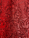 Phoebe RED Sequins on Mesh Lace Fabric by the Yard - 10062