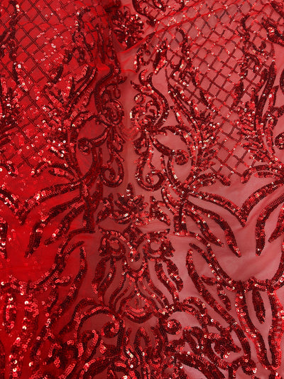 Phoebe RED Sequins on Mesh Lace Fabric by the Yard - 10062