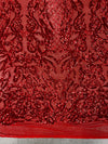 Phoebe RED Sequins on Mesh Lace Fabric by the Yard - 10062