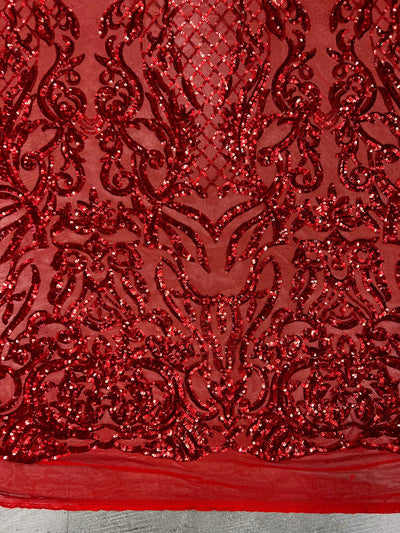 Phoebe RED Sequins on Mesh Lace Fabric by the Yard - 10062