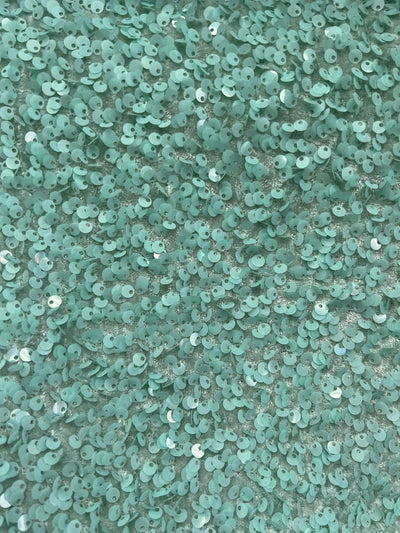 Stephanie AQUA Overlap Sequins on Stretch Velvet Fabric by the Yard for Gowns, Apparel, Costumes, Crafts - 10185