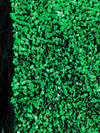 Stephanie GREEN Overlap Sequins on BLACK Stretch Velvet Fabric by the Yard for Gowns, Apparel, Costumes, Crafts - 10185