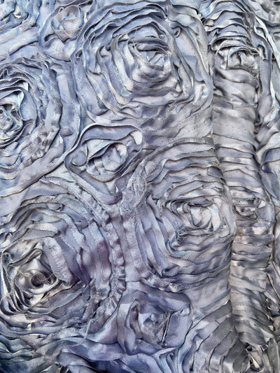 Paige SILVER GREY 3D Floral Polyester Satin Rosette Fabric