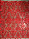 Vivian RED Polyester Embroidery with Sequins on Mesh Lace Fabric by the Yard for Gown, Wedding, Bridesmaid, Prom - 10003
