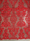 Vivian RED Polyester Embroidery with Sequins on Mesh Lace Fabric by the Yard for Gown, Wedding, Bridesmaid, Prom - 10003