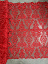 Vivian RED Polyester Embroidery with Sequins on Mesh Lace Fabric by the Yard for Gown, Wedding, Bridesmaid, Prom - 10003