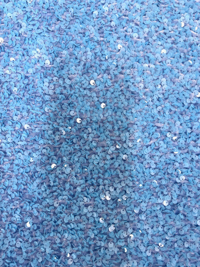 Stephanie LIGHT BLUE Sequins on BLUE Stretch Velvet Fabric by the Yard for Gowns, Apparel, Costumes, Crafts - 10185