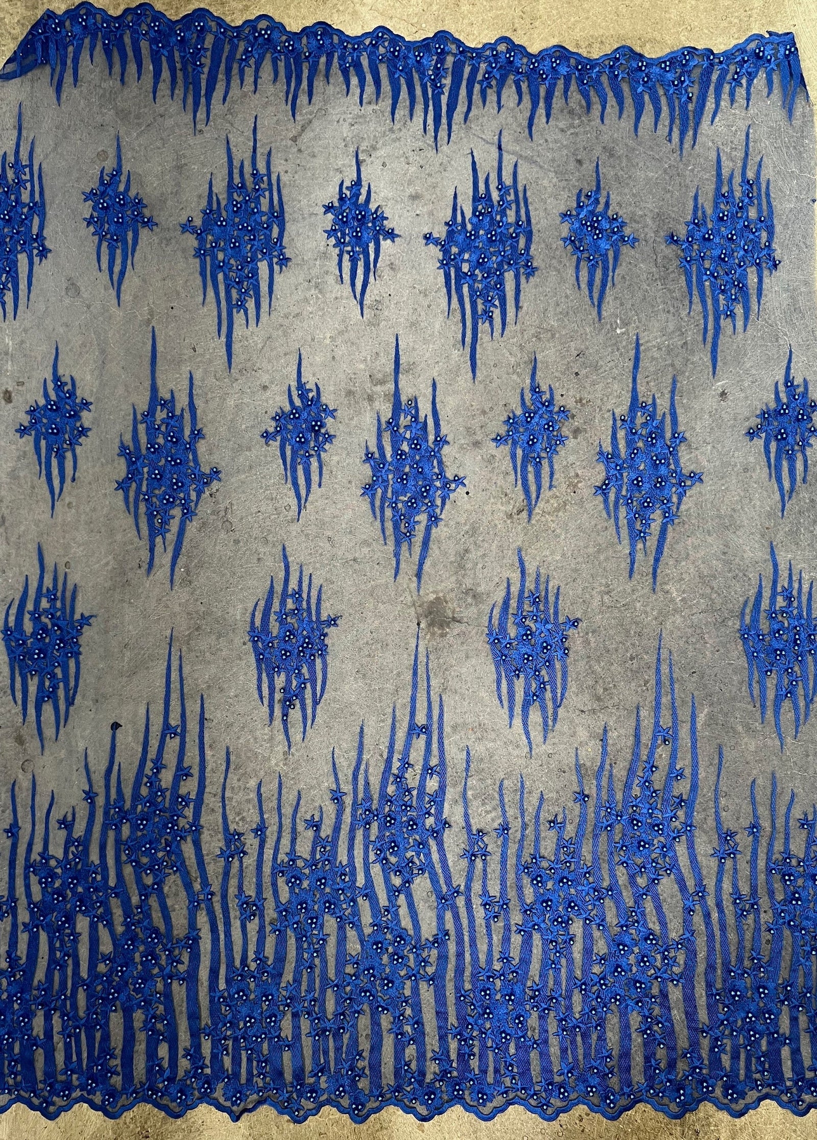 Kelsey ROYAL BLUE Floral Beaded Lace Embroidery on Mesh Fabric by the Yard - 10093