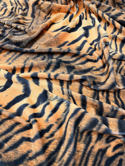 Dana BLACK CAMEL Tiger Pattern Polyester Stretch Velvet Fabric by the Yard for Tops, Clothes, Dance Wear, Costumes, Crafts - 10160