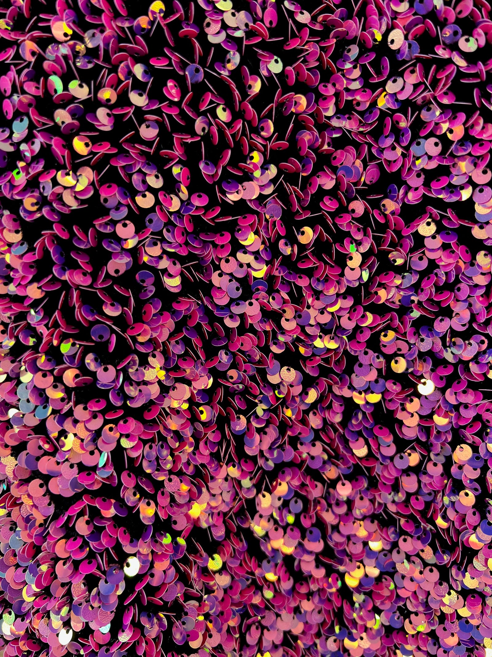 Stephanie PINK PURPLE Overlap Sequins on BLACK Stretch Velvet Fabric by the Yard for Gowns, Apparel, Costumes, Crafts - 10185