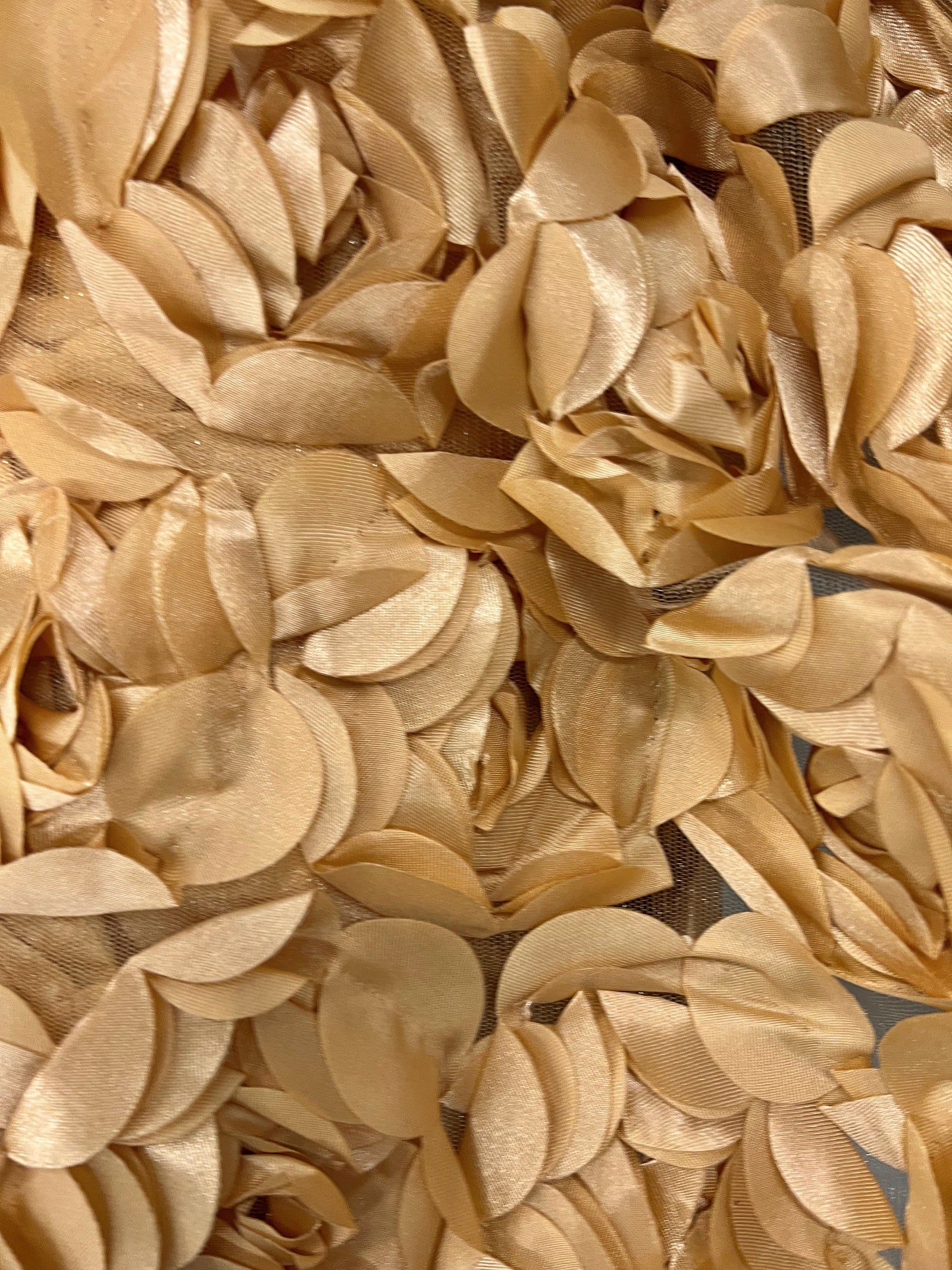 Maci GOLD 3D Floral Polyester Satin Rosette on Mesh Fabric by the Yard - 10057