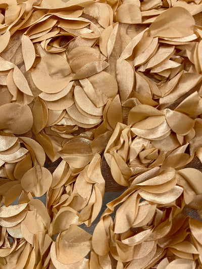 Maci GOLD 3D Floral Polyester Satin Rosette on Mesh Fabric by the Yard - 10057